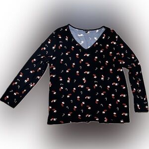 💥Christmas Holiday Santa Top Womens Blouse Shirt Winter Long Sleeve V Neck 2X